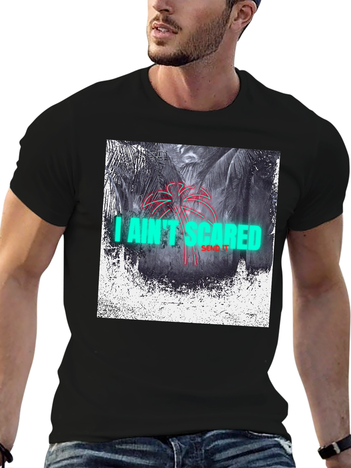 I Aint Scared Graphic Print Black T-Shirt