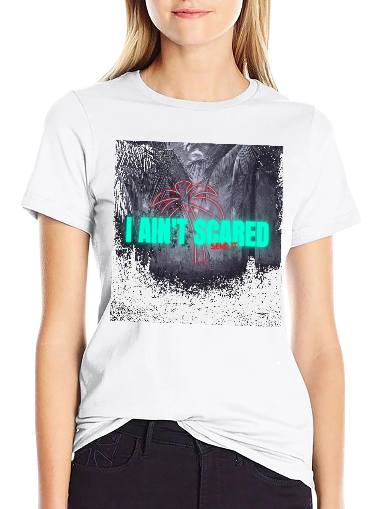 I Aint Scared Graphic Print Black T-Shirt