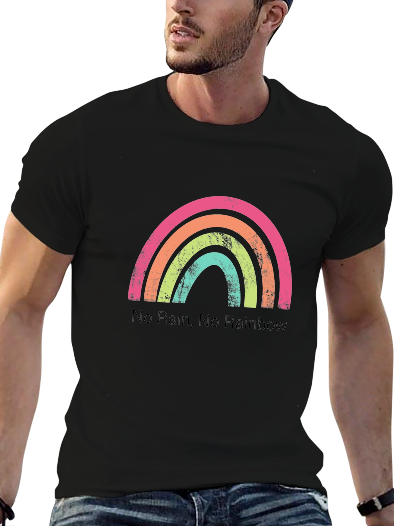 Rainbow Graphic T-Shirt - No Rain No Rainbow