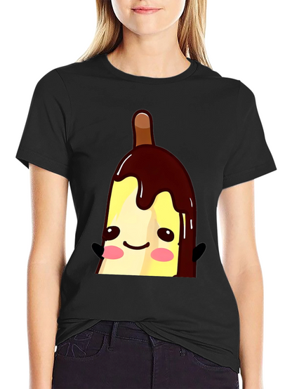 Cute Banana Popsicle Graphic Tee - Black Cotton T-Shirt