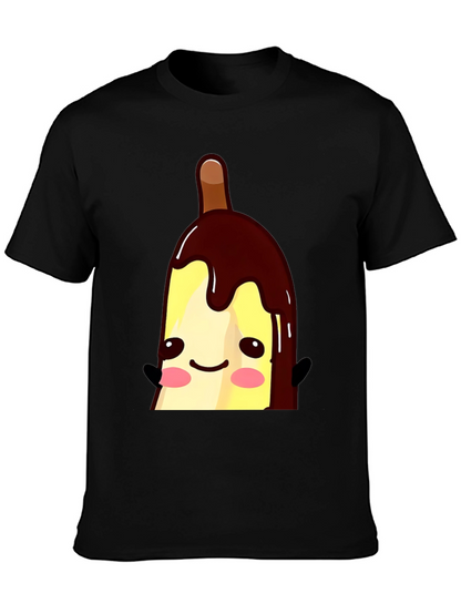 Cute Banana Popsicle Graphic Tee - Black Cotton T-Shirt