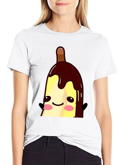 Cute Banana Popsicle Graphic Tee - Black Cotton T-Shirt