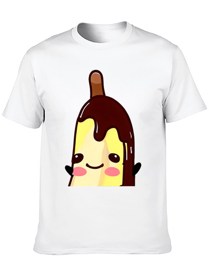 Cute Banana Popsicle Graphic Tee - Black Cotton T-Shirt