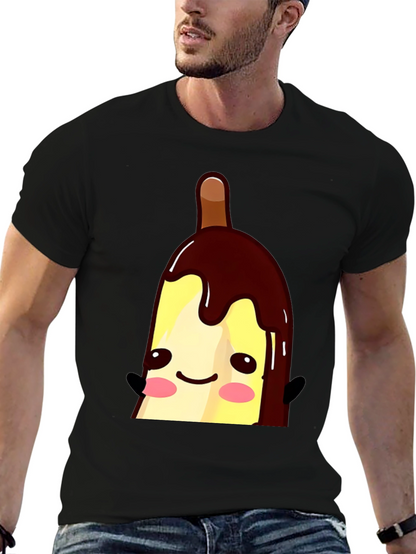 Cute Banana Popsicle Graphic Tee - Black Cotton T-Shirt