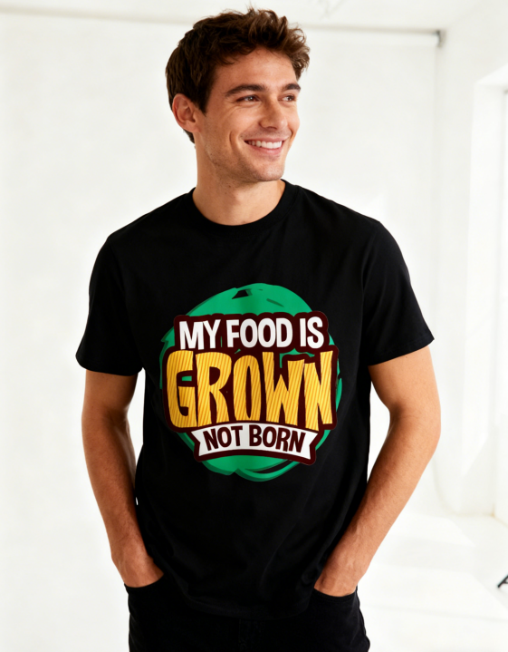 MY FOOD IS GROWN NOT BORN Vegan Graphic T-Shirt - Plant-Based Vegetarian Casual Tee