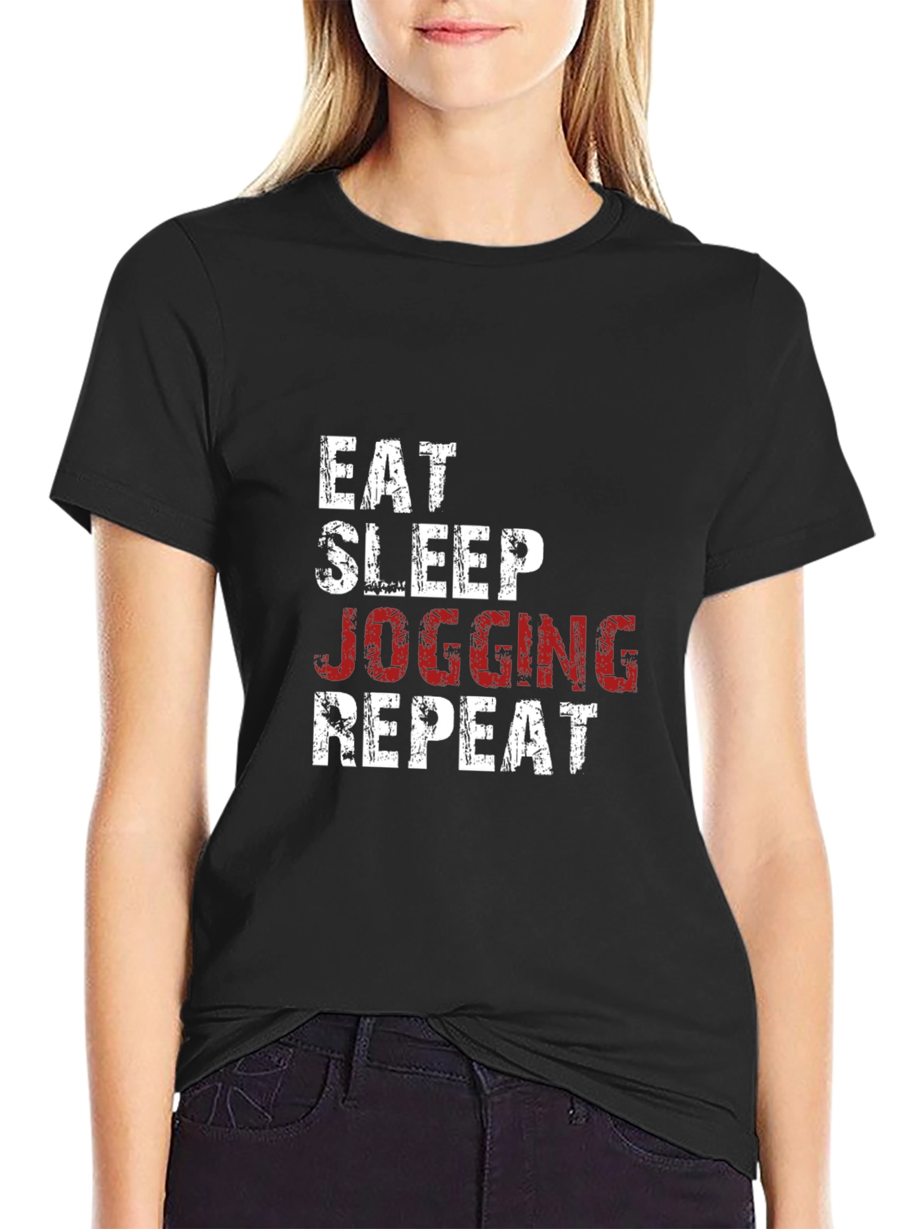 Eat Sleep Jogging Repeat Graphic Tee - Black