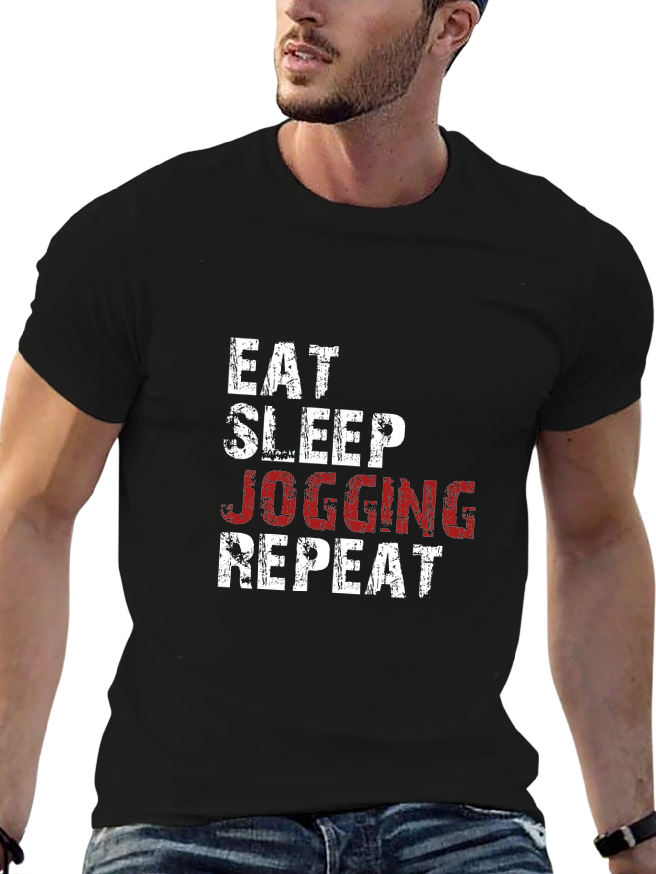 Eat Sleep Jogging Repeat Graphic Tee - Black