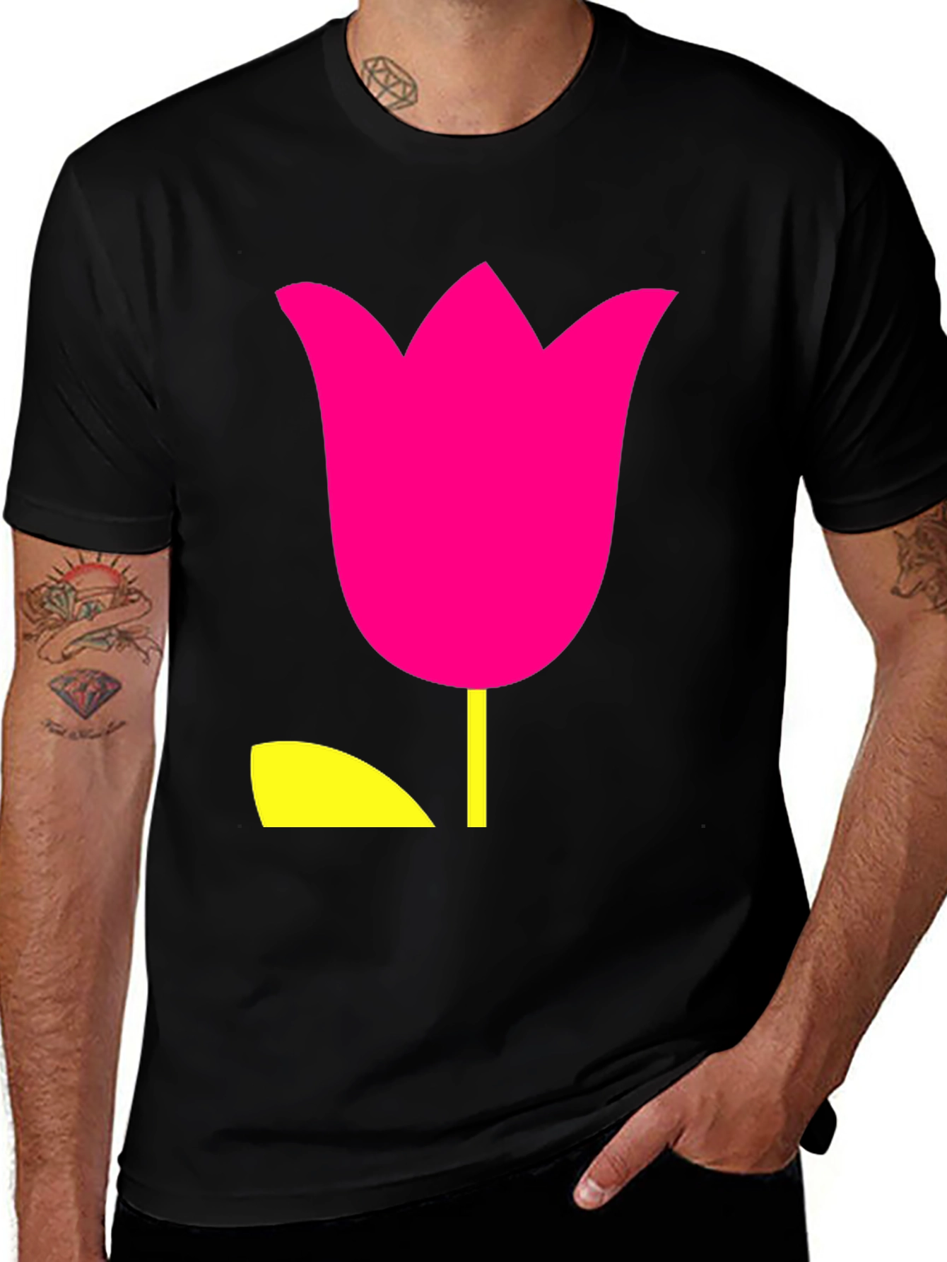 Modern Tulip Graphic Tee - Black Cotton Blend Shirt