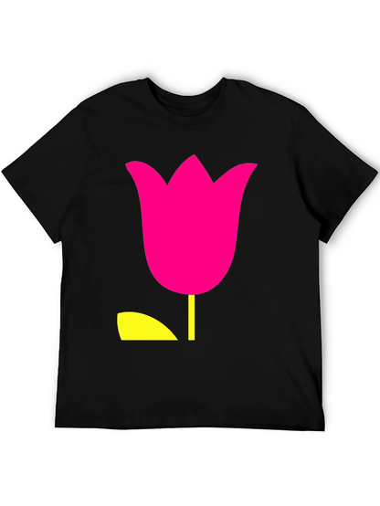 Modern Tulip Graphic Tee - Black Cotton Blend Shirt