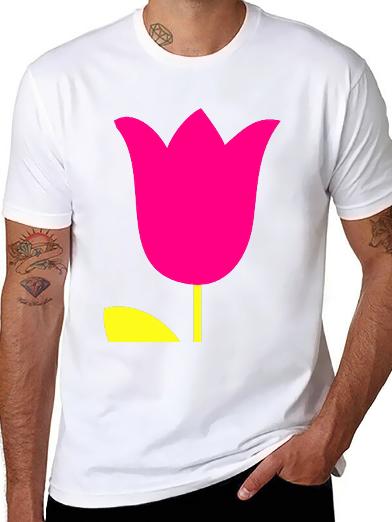 Modern Tulip Graphic Tee - Black Cotton Blend Shirt
