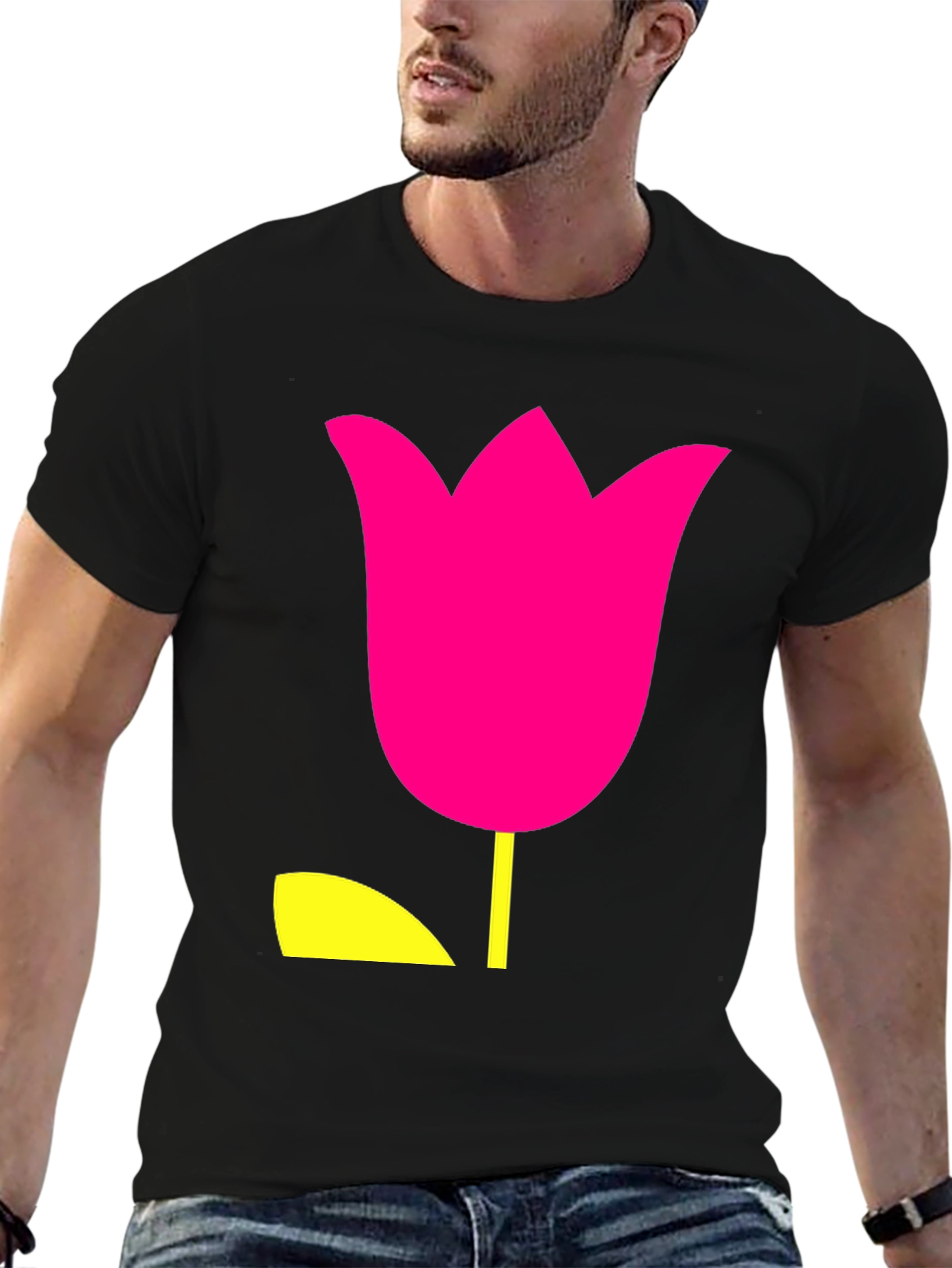 Modern Tulip Graphic Tee - Black Cotton Blend Shirt