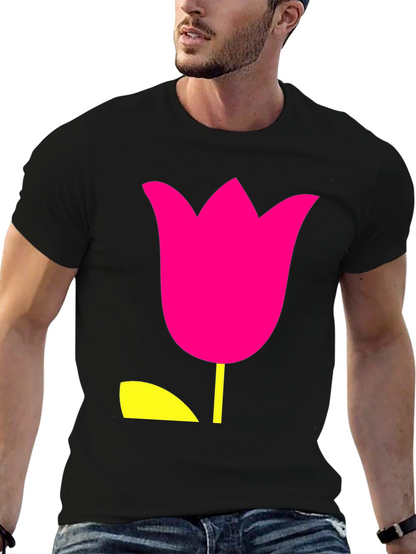 Modern Tulip Graphic Tee - Black Cotton Blend Shirt