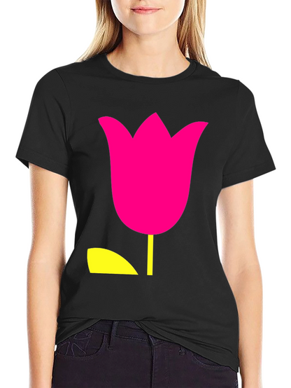 Modern Tulip Graphic Tee - Black Cotton Blend Shirt
