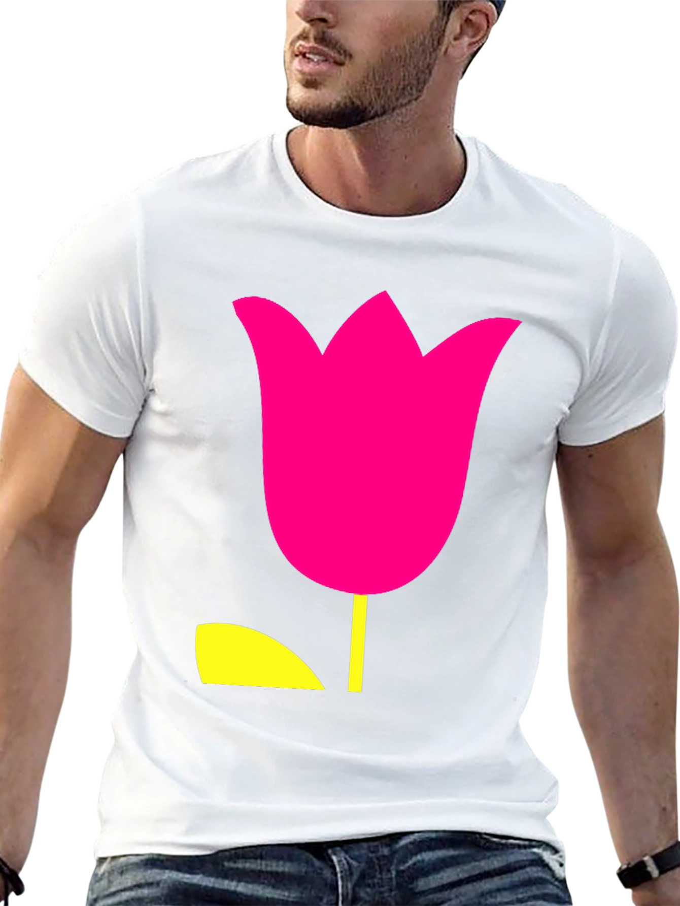 Modern Tulip Graphic Tee - Black Cotton Blend Shirt