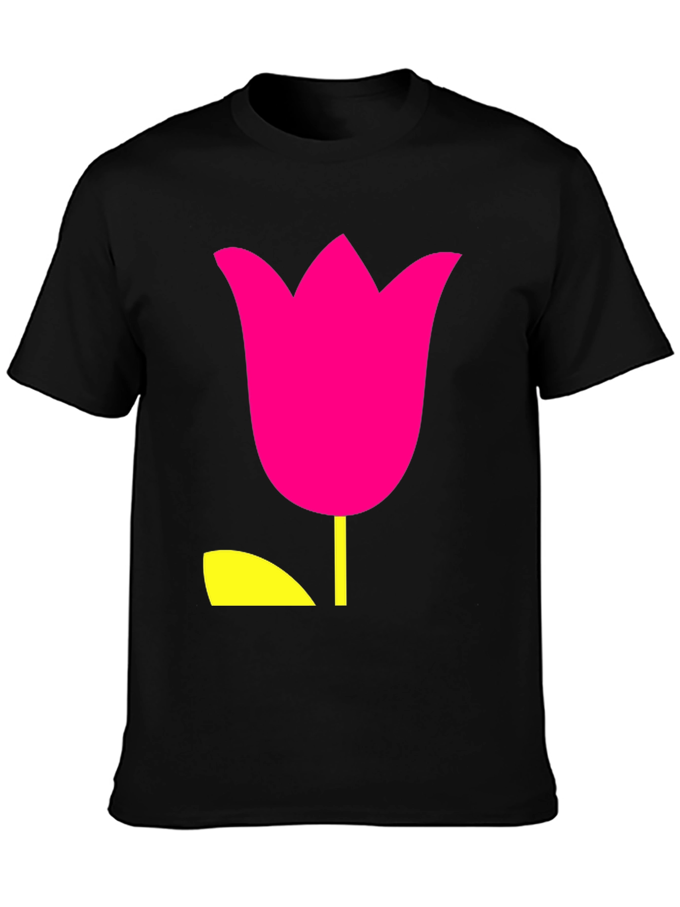 Modern Tulip Graphic Tee - Black Cotton Blend Shirt