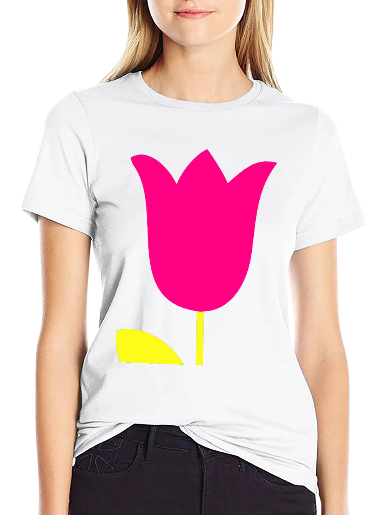 Modern Tulip Graphic Tee - Black Cotton Blend Shirt