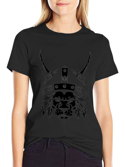 Lion Viking Helmet Graphic Tee - Black