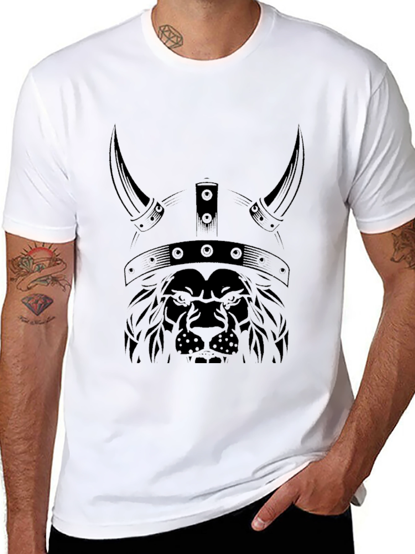 Lion Viking Helmet Graphic Tee - Black