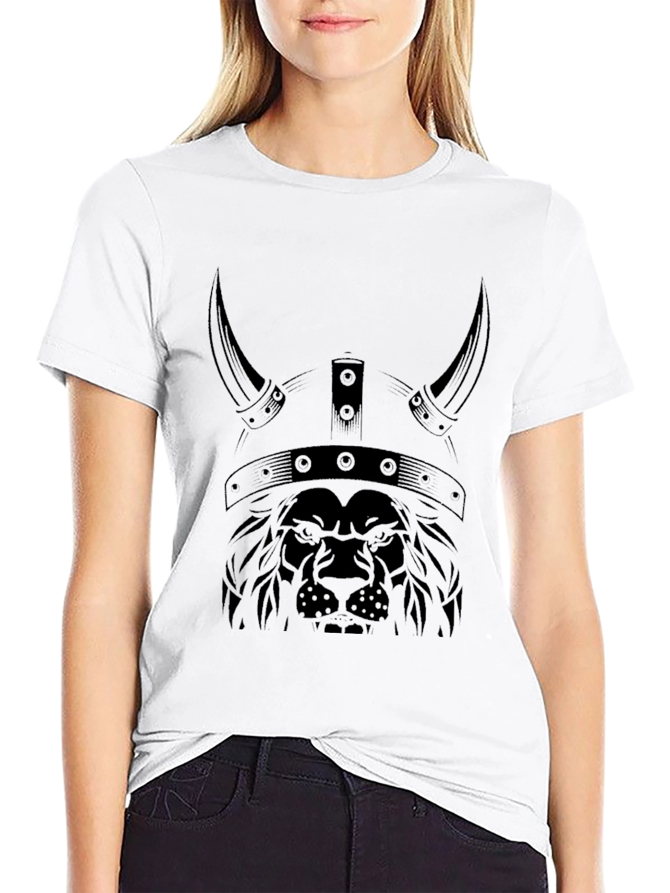 Lion Viking Helmet Graphic Tee - Black