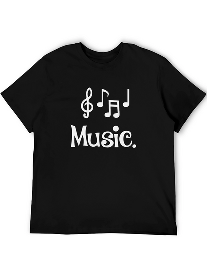 Music Notes Graphic Tee - Black Cotton T-Shirt