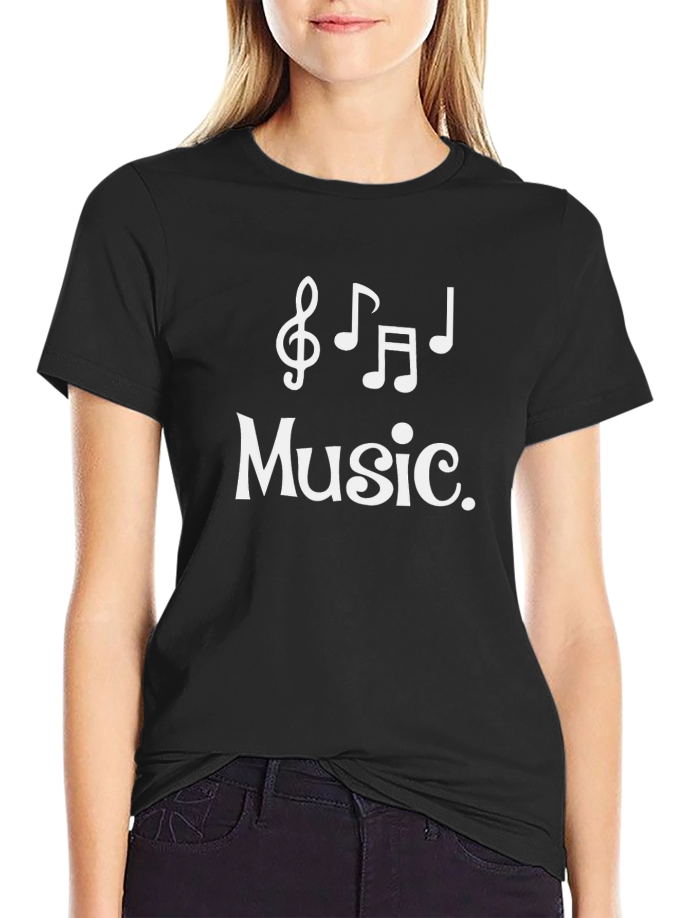 Music Notes Graphic Tee - Black Cotton T-Shirt