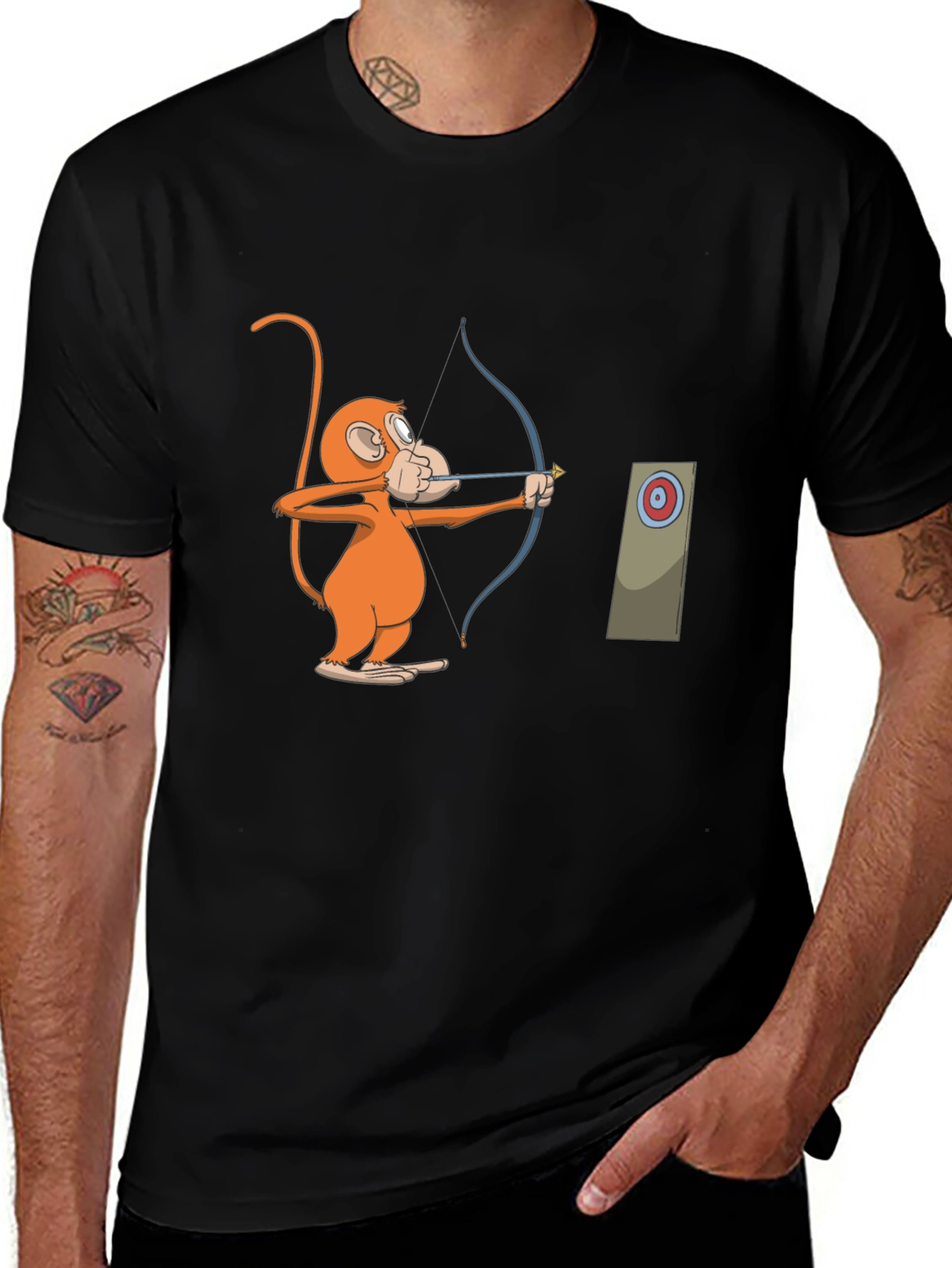 Monkey Archer Graphic Tee - Black Cotton T-Shirt