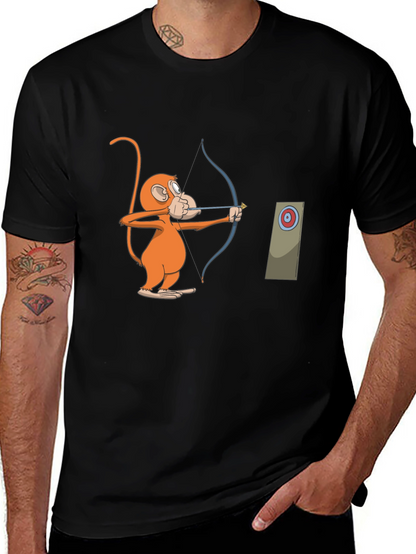Monkey Archer Graphic Tee - Black Cotton T-Shirt
