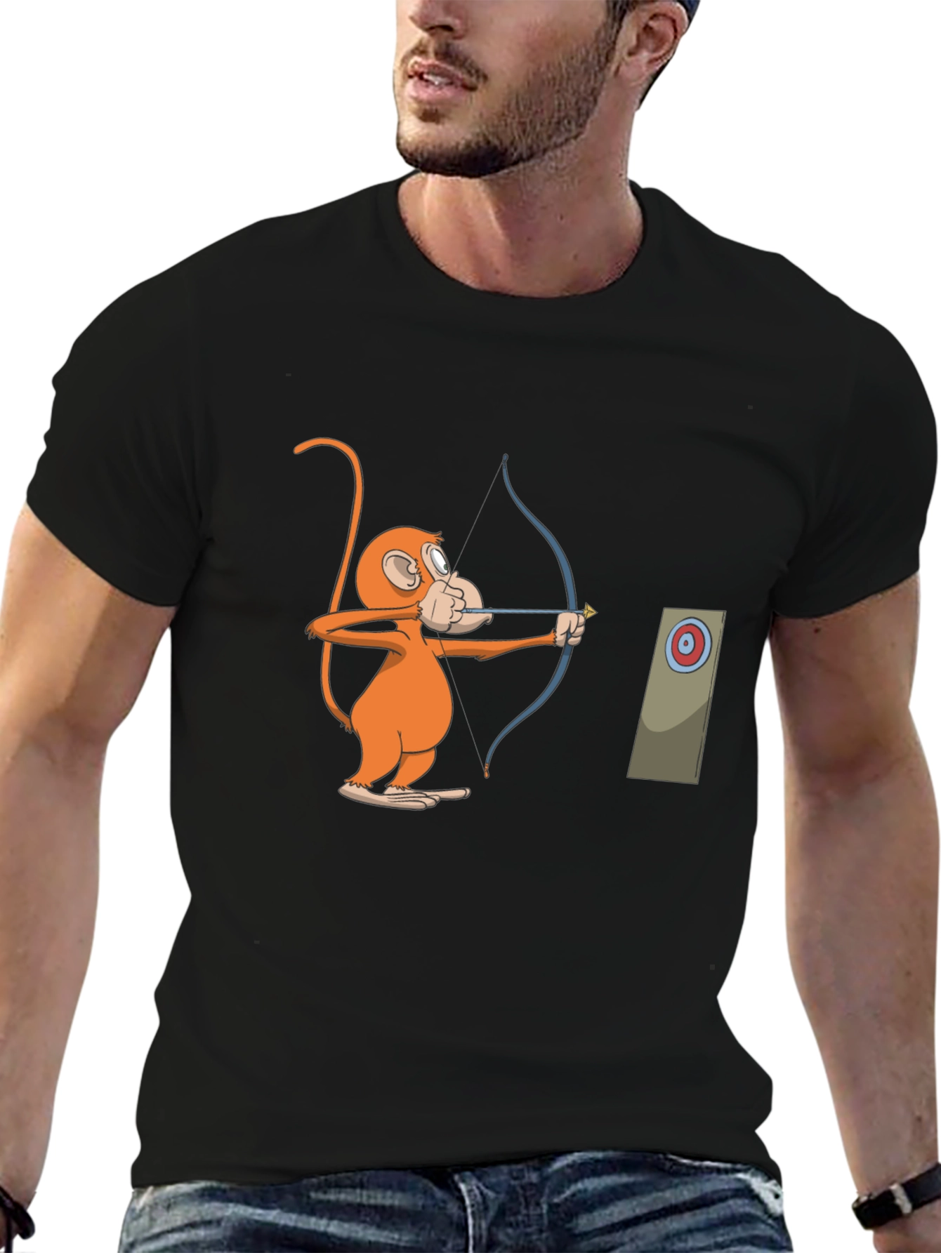 Monkey Archer Graphic Tee - Black Cotton T-Shirt