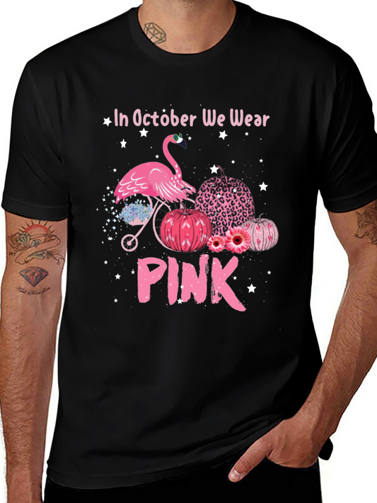 October We Wear Pink Flamingo Breast Cancer Awareness T-Shirt