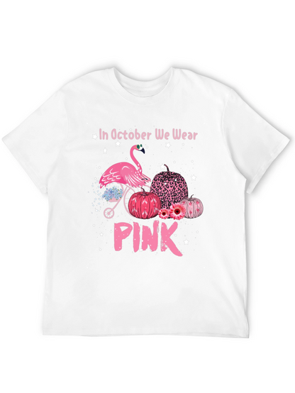 October We Wear Pink Flamingo Breast Cancer Awareness T-Shirt