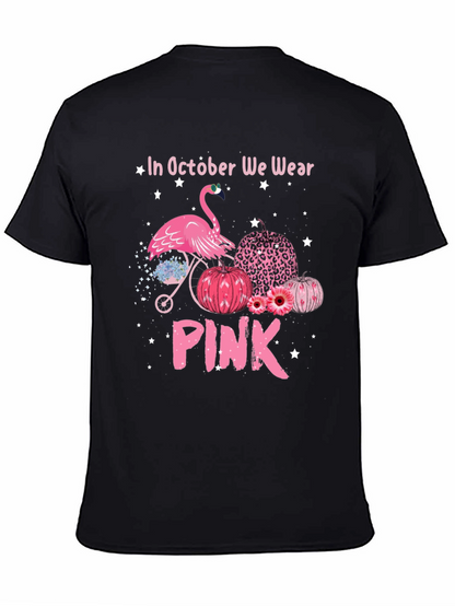 October We Wear Pink Flamingo Breast Cancer Awareness T-Shirt