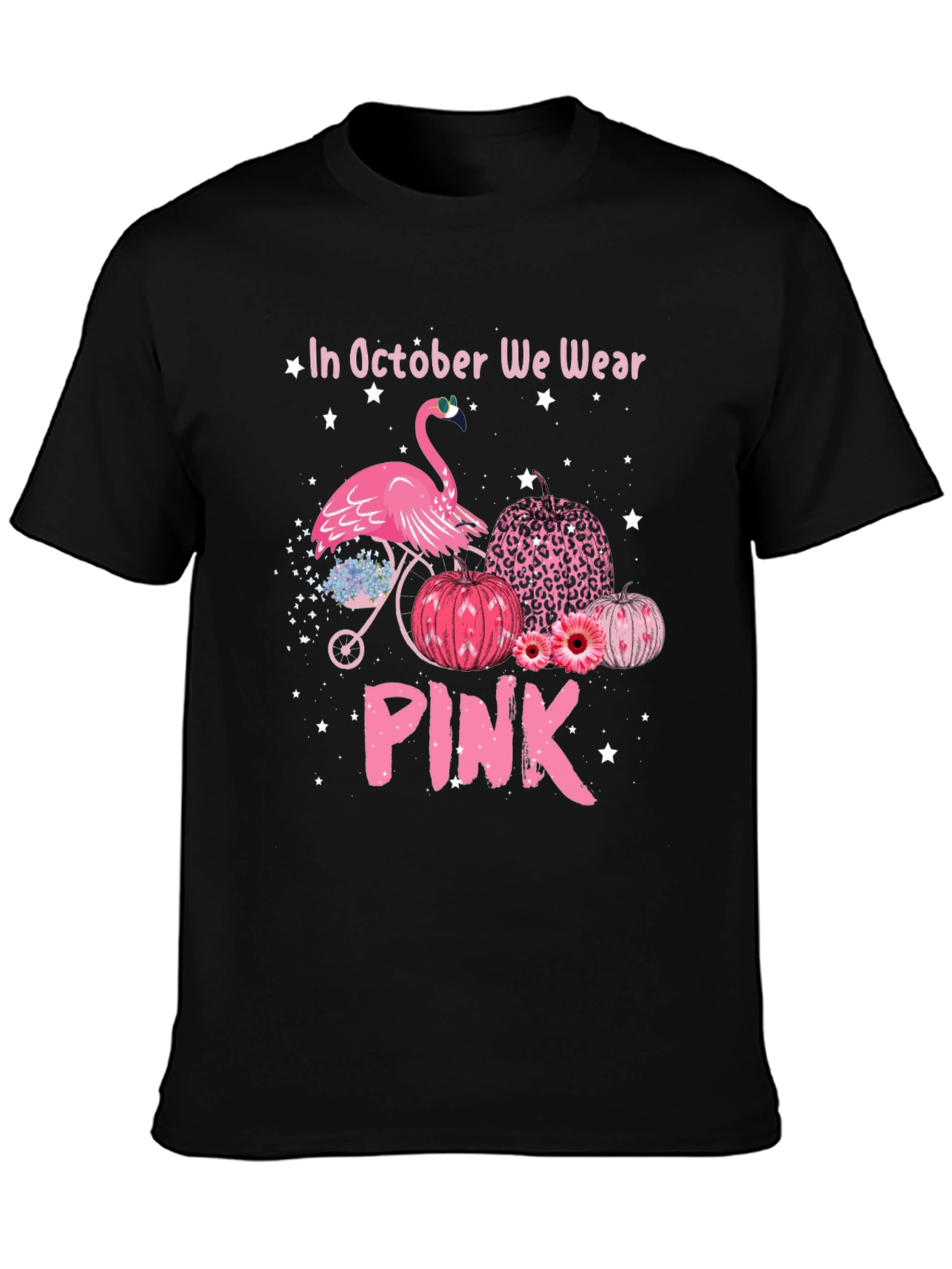 October We Wear Pink Flamingo Breast Cancer Awareness T-Shirt