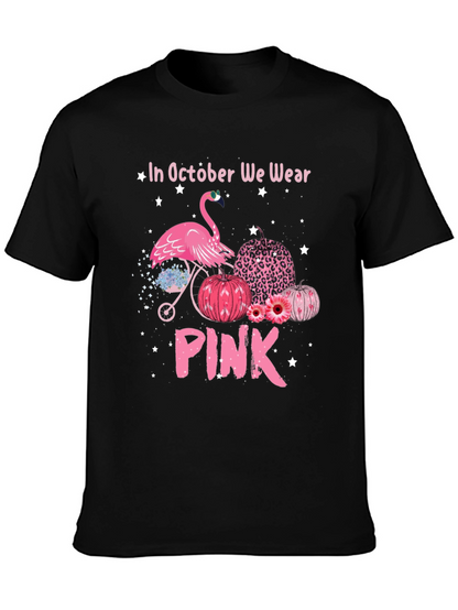 October We Wear Pink Flamingo Breast Cancer Awareness T-Shirt