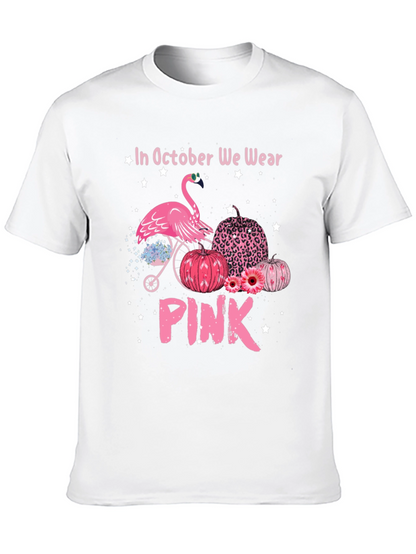 October We Wear Pink Flamingo Breast Cancer Awareness T-Shirt