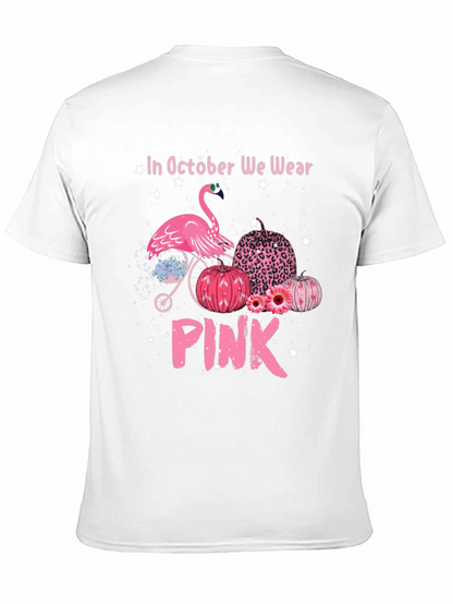 October We Wear Pink Flamingo Breast Cancer Awareness T-Shirt