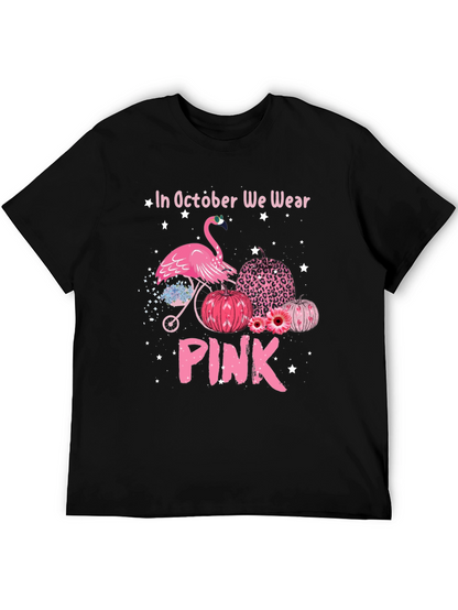 October We Wear Pink Flamingo Breast Cancer Awareness T-Shirt