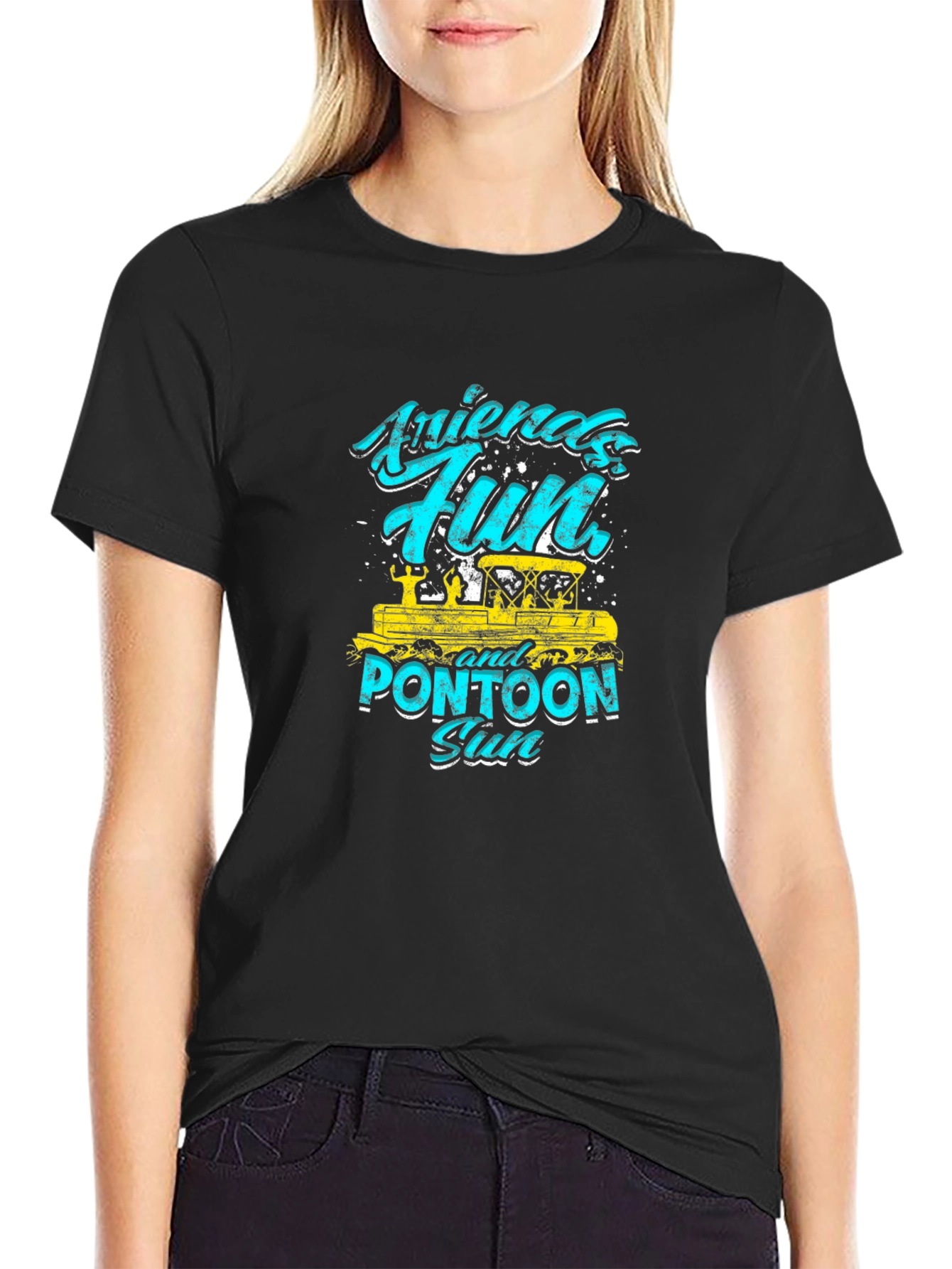 Friends Fun Pontoon Sun Black T-Shirt