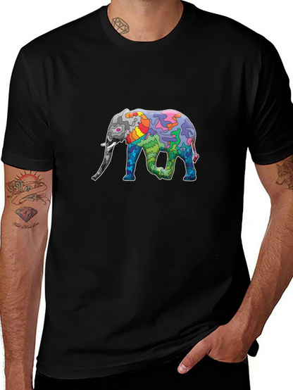 Elephant Art Print Black T-Shirt - Unique Design
