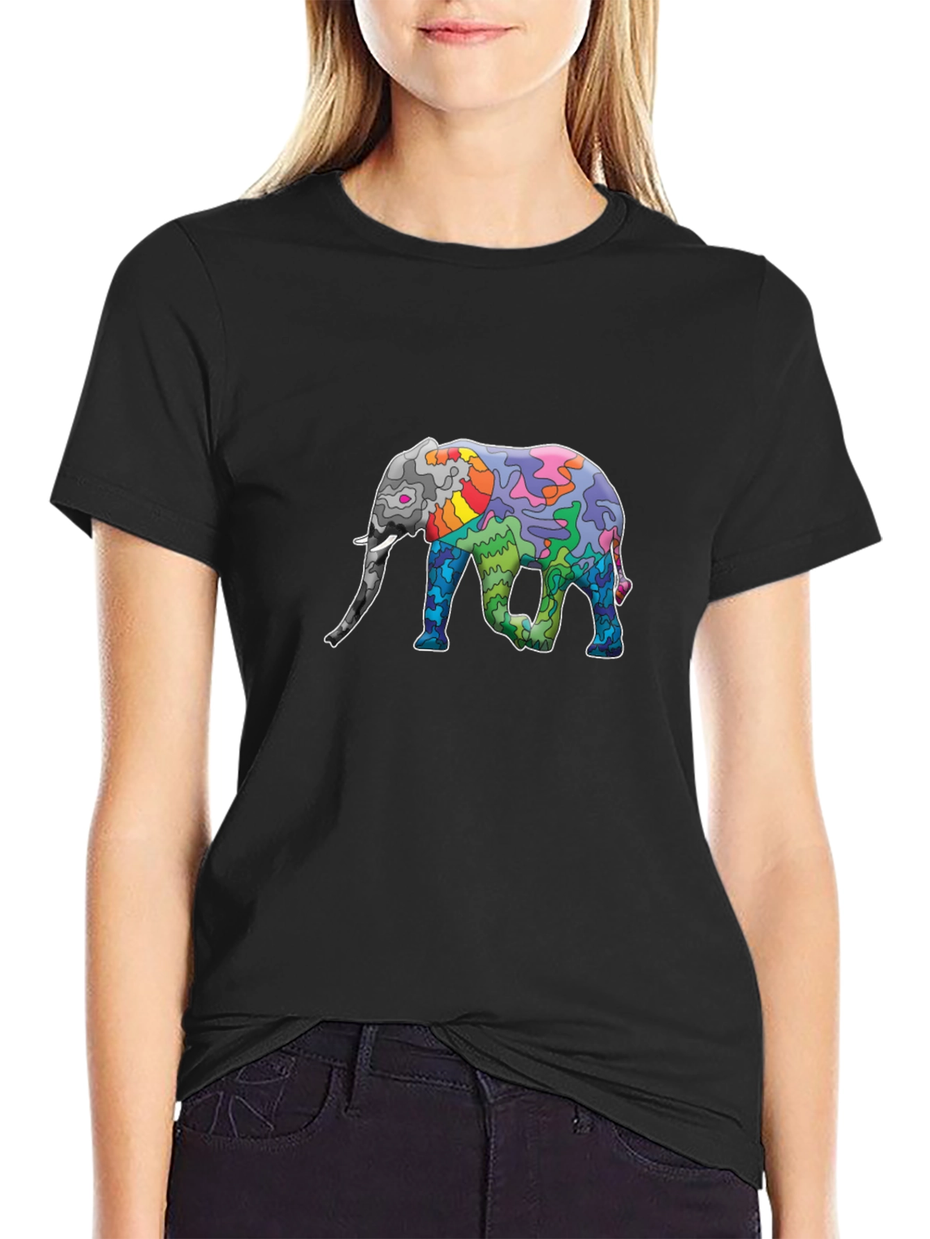 Elephant Art Print Black T-Shirt - Unique Design
