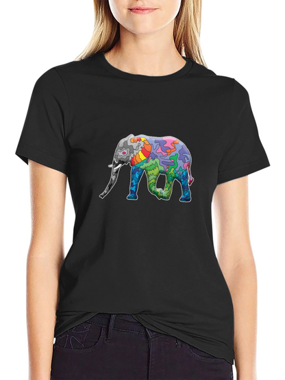 Elephant Art Print Black T-Shirt - Unique Design