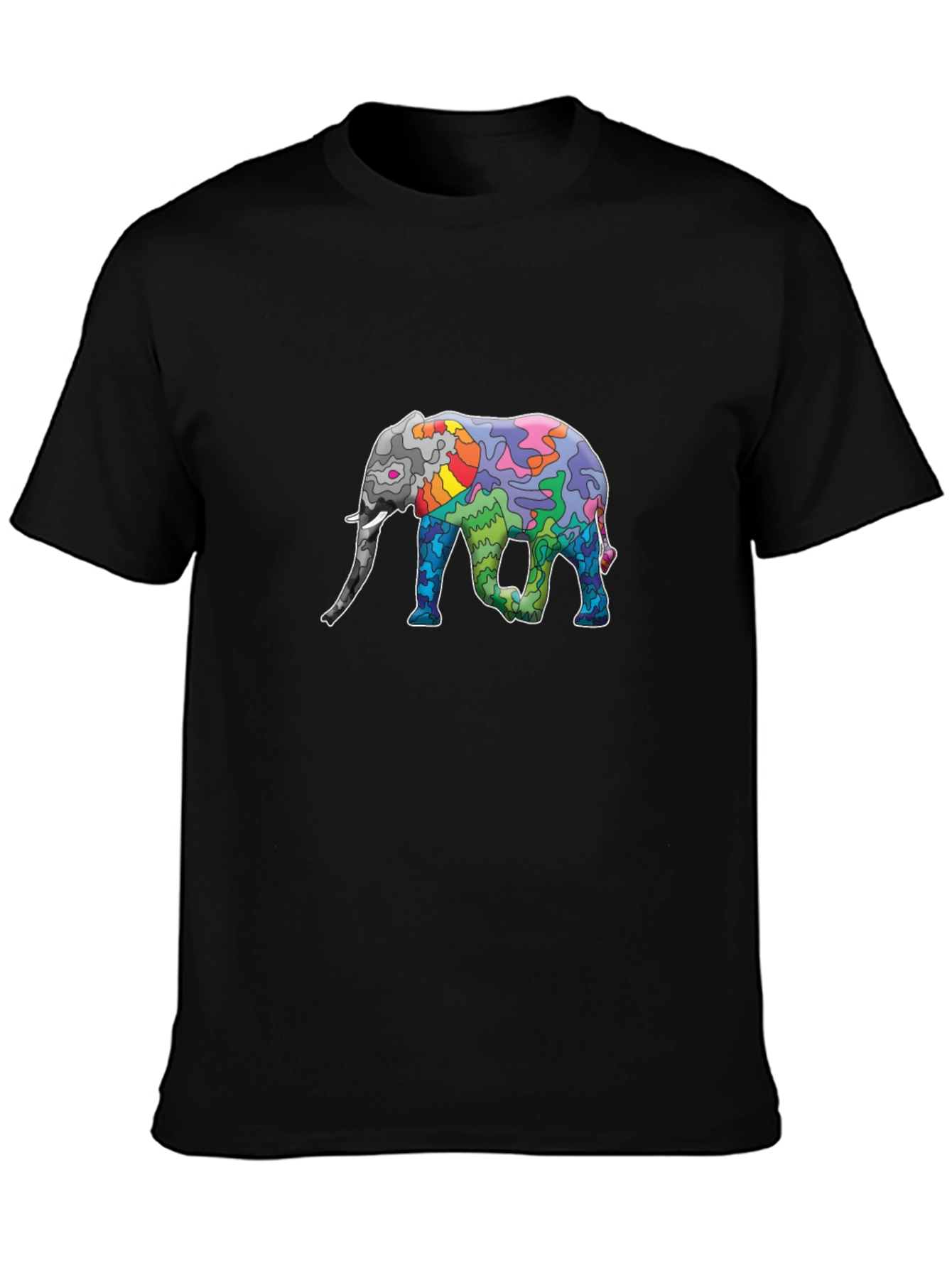 Elephant Art Print Black T-Shirt - Unique Design