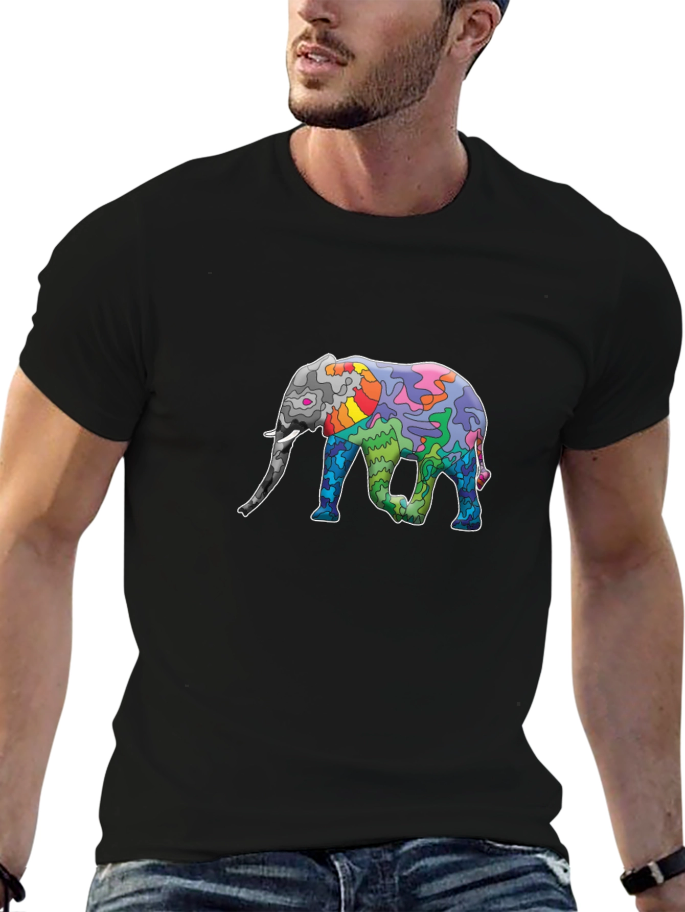 Elephant Art Print Black T-Shirt - Unique Design