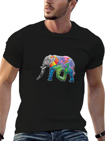 Elephant Art Print Black T-Shirt - Unique Design