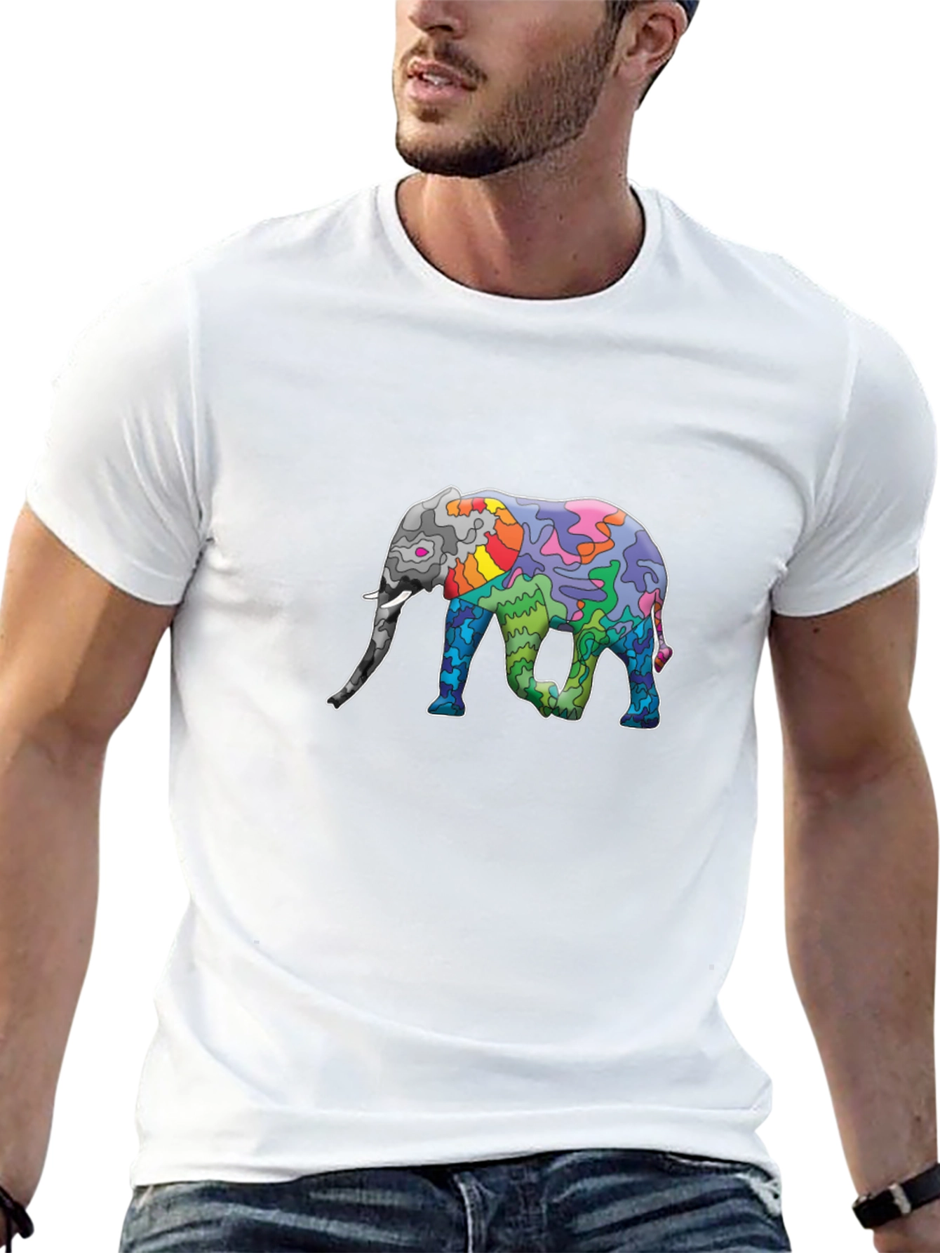 Elephant Art Print Black T-Shirt - Unique Design