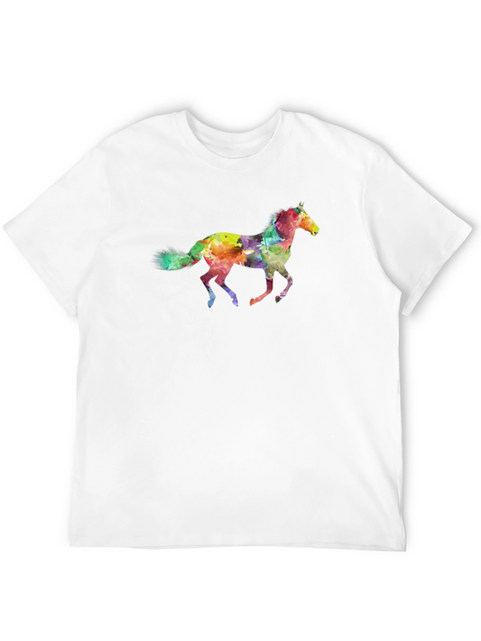 Colorful Watercolor Horse Graphic Tee - Black