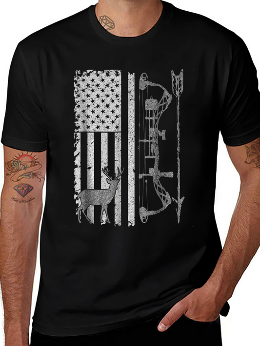 Hunting Bow Deer American Flag Graphic Tee