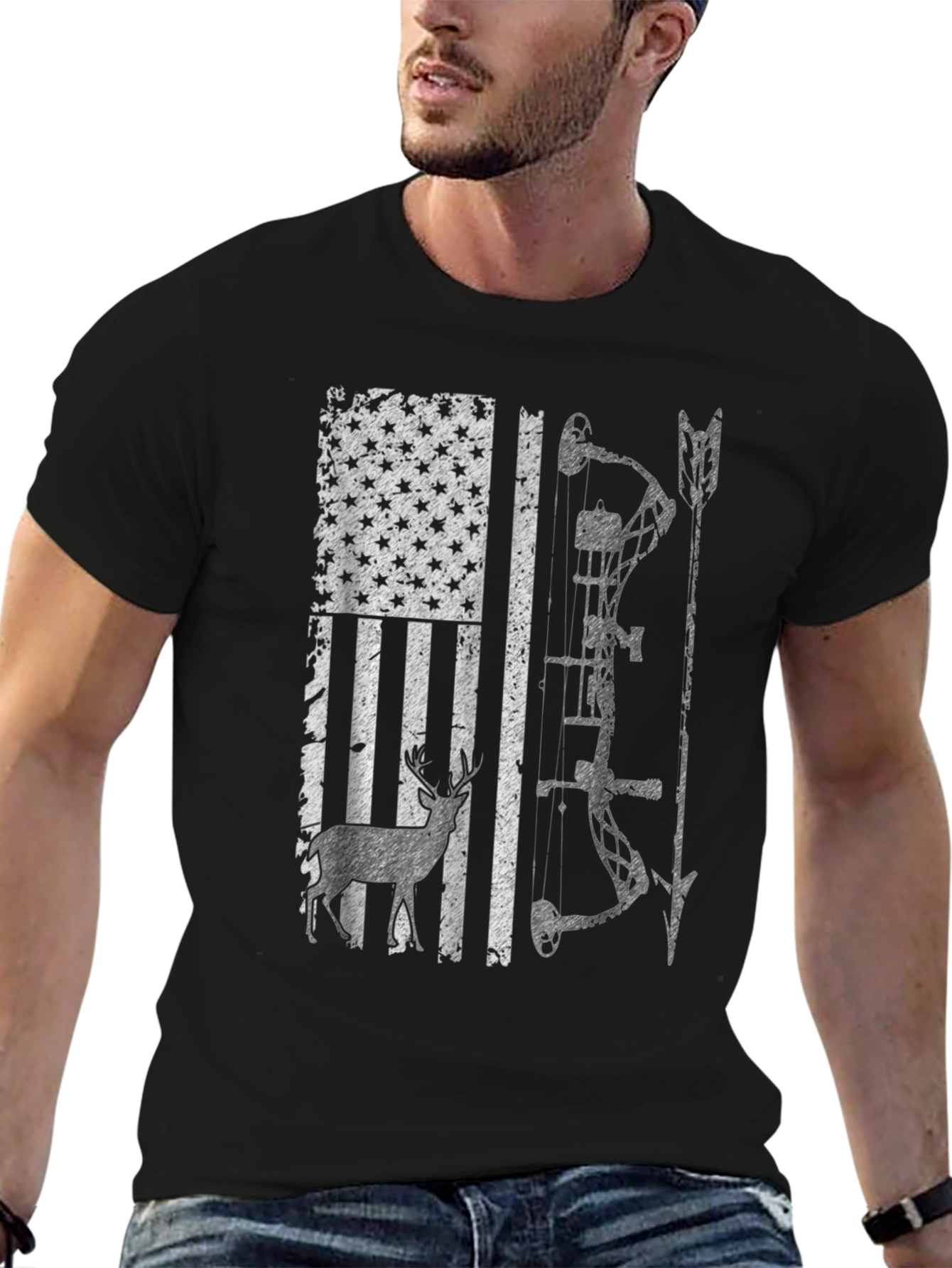 Hunting Bow Deer American Flag Graphic Tee