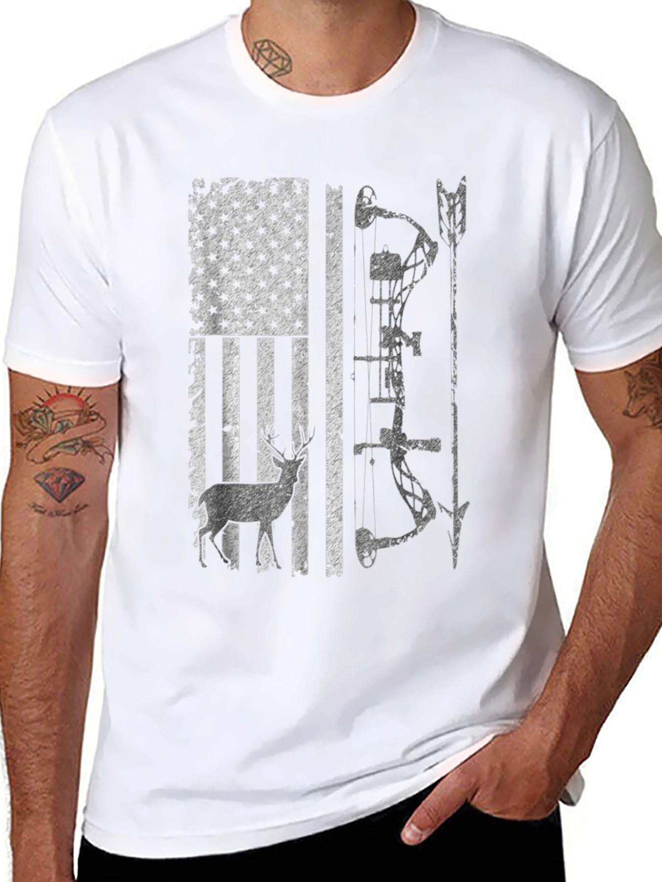 Hunting Bow Deer American Flag Graphic Tee
