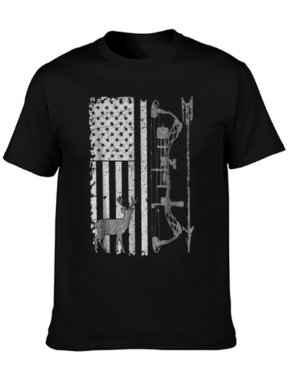 Hunting Bow Deer American Flag Graphic Tee