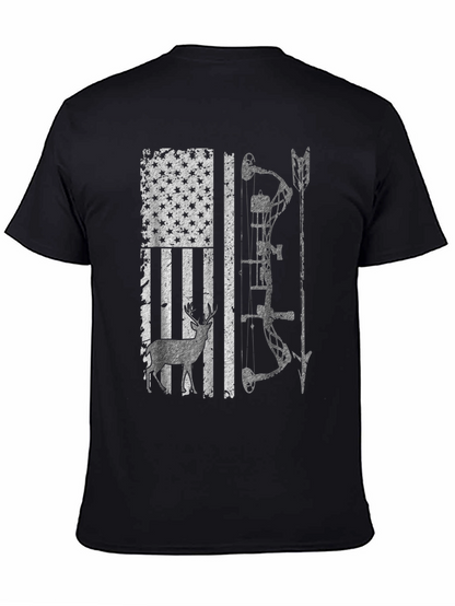 Hunting Bow Deer American Flag Graphic Tee